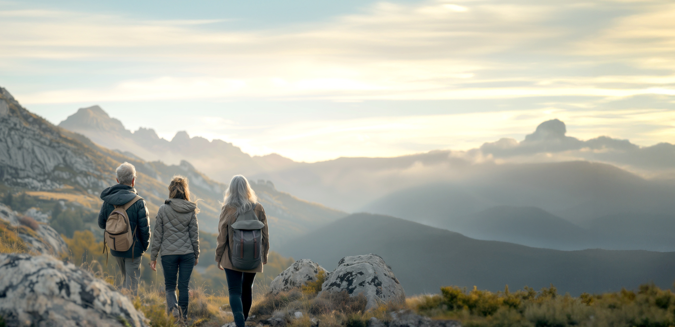 Eine Familie genießt das Wandern in den Bergen